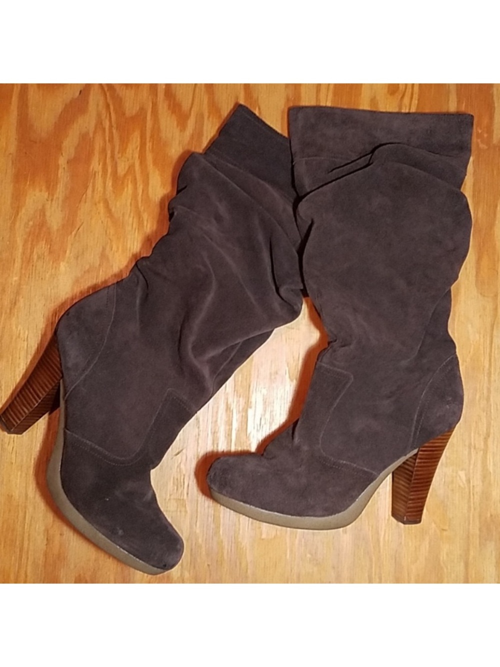 Colin Stuart brown slouchy pull on calf high boots